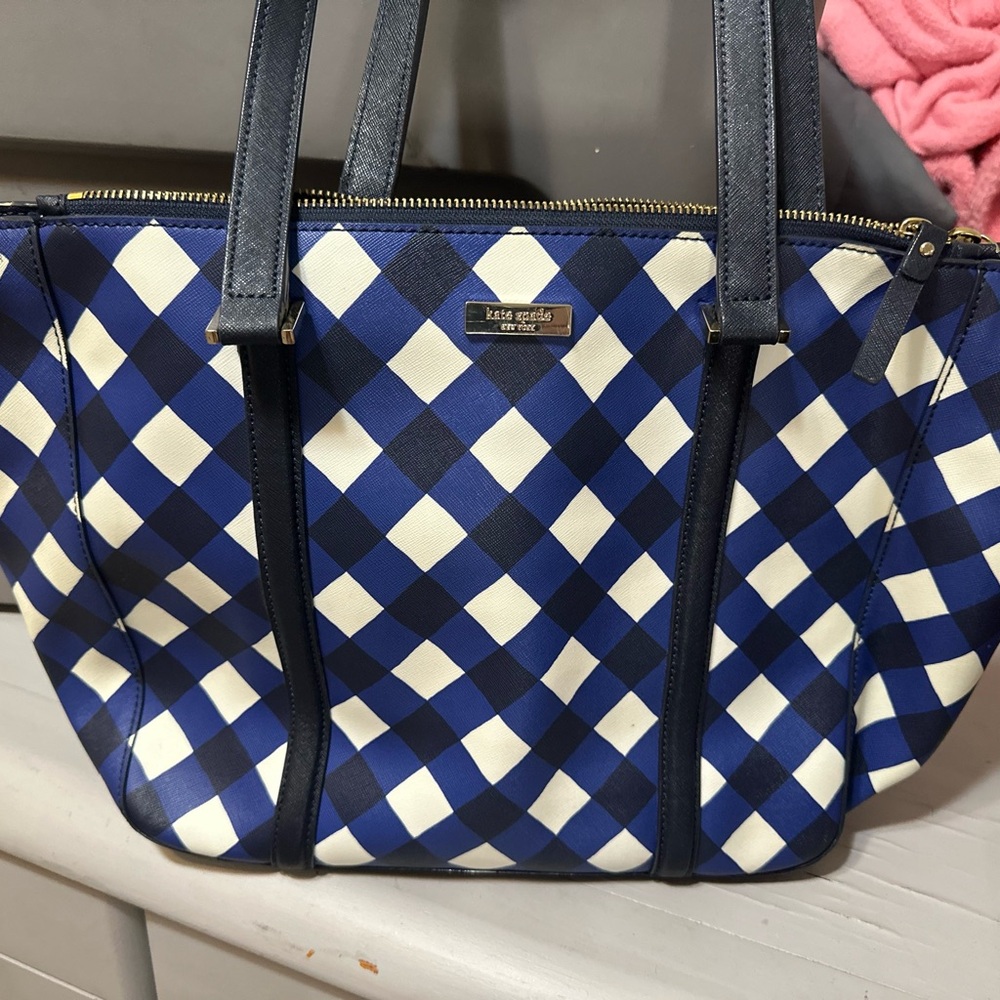 Kate Spade Navy and Cream Checkered Tote